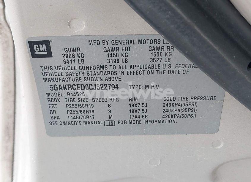 Photo 9 of 2012 Buick Enclave LEATHER (VIN 5GAKRCED0CJ322794)