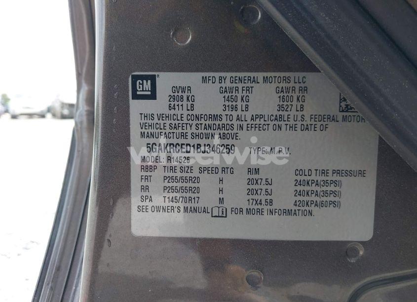 Photo 9 of 2011 Buick Enclave 2XL (VIN 5GAKRCED1BJ346259)