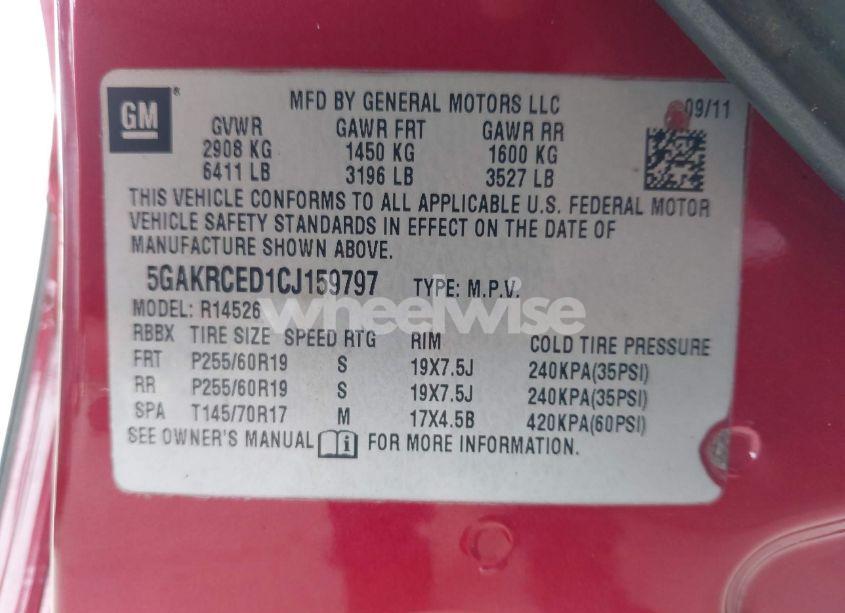 Photo 9 of 2012 Buick Enclave LEATHER (VIN 5GAKRCED1CJ159797)