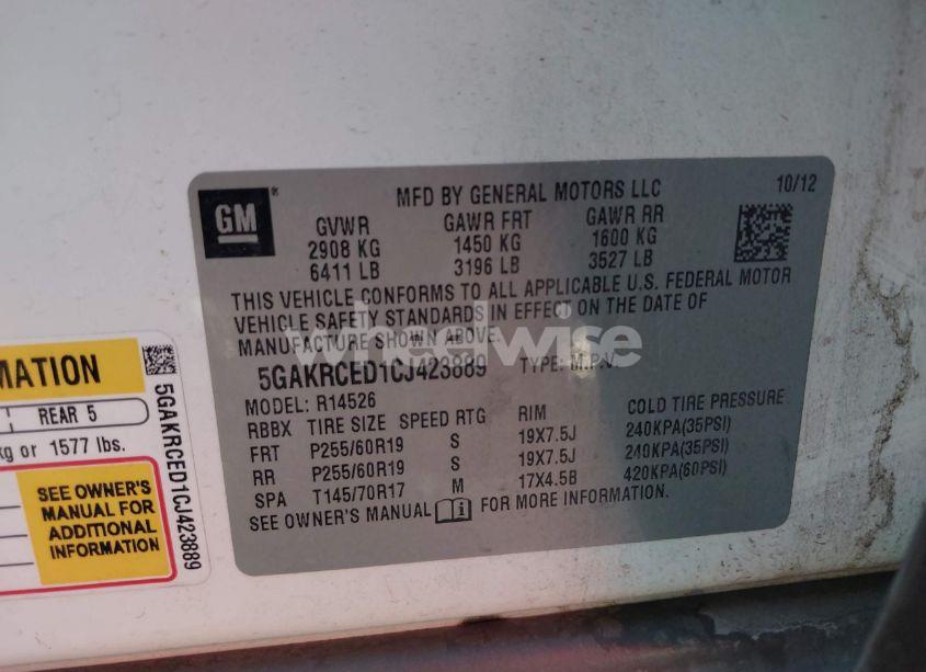 Photo 9 of 2012 Buick Enclave LEATHER (VIN 5GAKRCED1CJ423889)