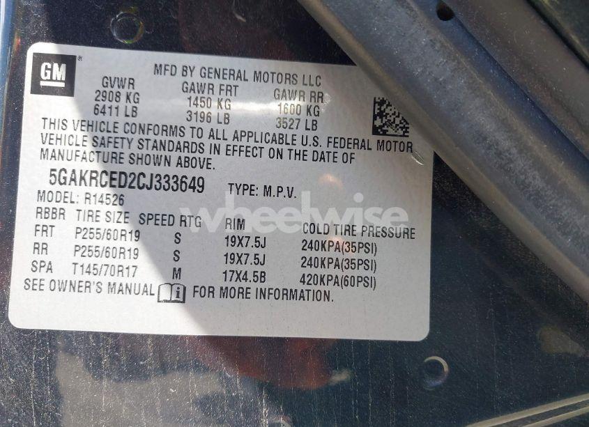 Photo 9 of 2012 Buick Enclave LEATHER (VIN 5GAKRCED2CJ333649)