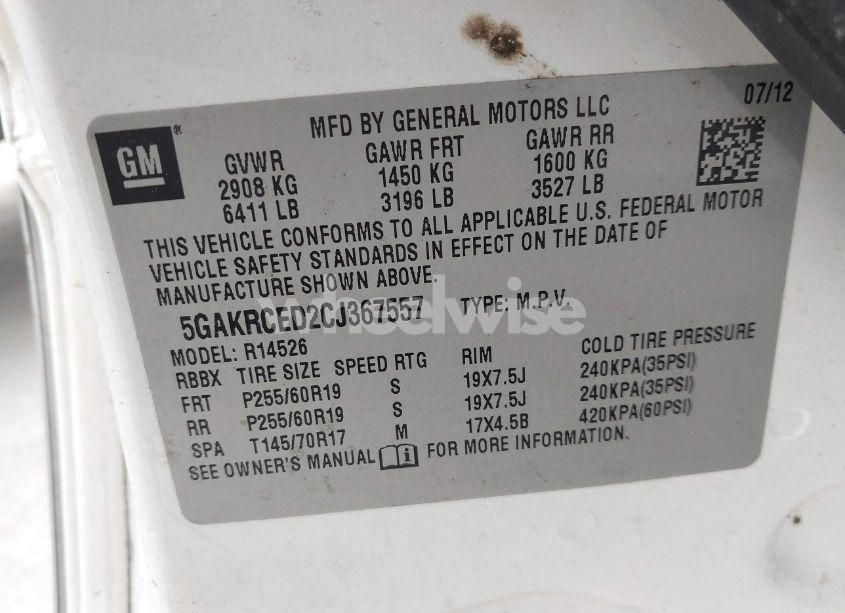 Photo 9 of 2012 Buick Enclave LEATHER (VIN 5GAKRCED2CJ367557)