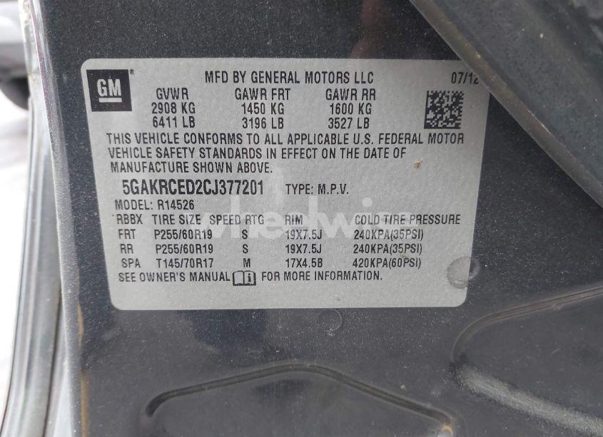 Photo 9 of 2012 Buick Enclave LEATHER (VIN 5GAKRCED2CJ377201)