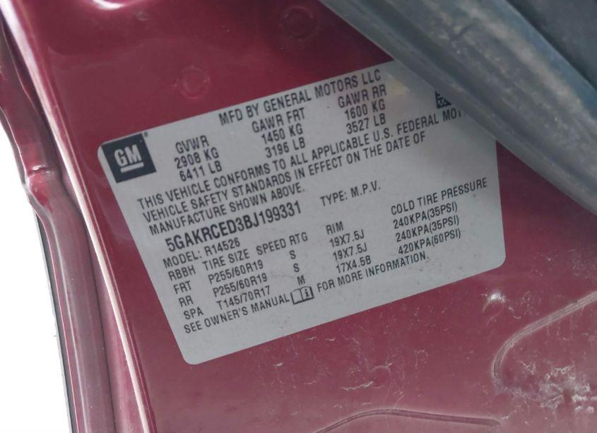 Photo 9 of 2011 Buick Enclave 2XL (VIN 5GAKRCED3BJ199331)