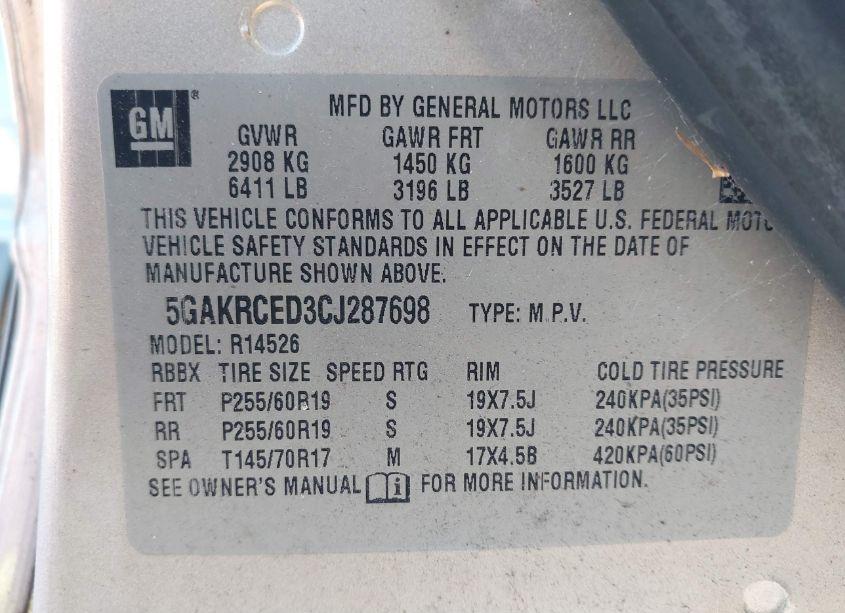 Photo 9 of 2012 Buick Enclave LEATHER (VIN 5GAKRCED3CJ287698)