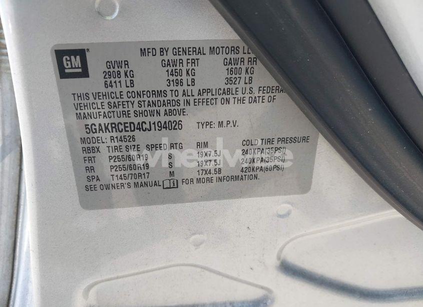 Photo 9 of 2012 Buick Enclave LEATHER (VIN 5GAKRCED4CJ194026)