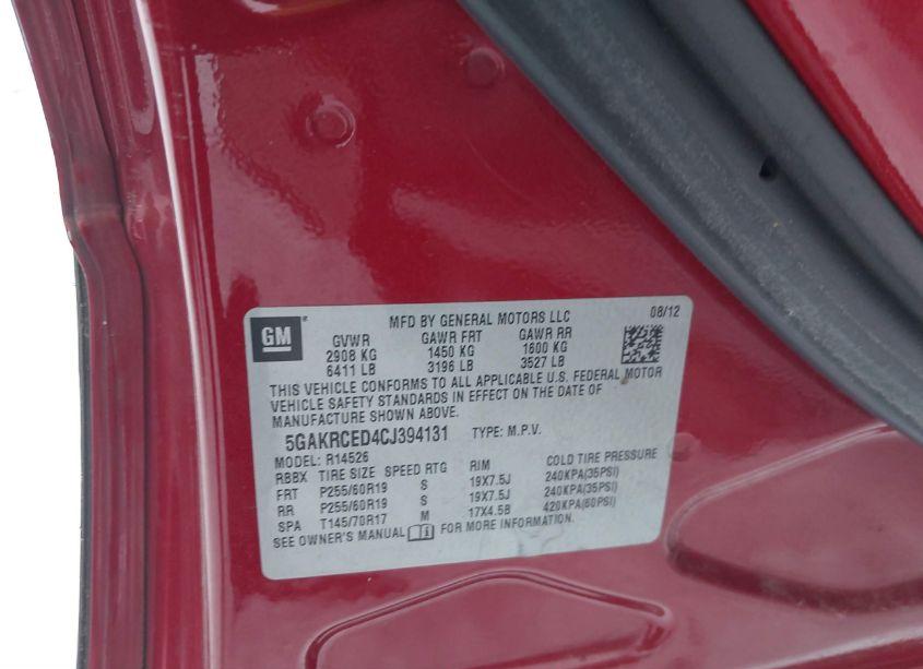 Photo 9 of 2012 Buick Enclave LEATHER (VIN 5GAKRCED4CJ394131)