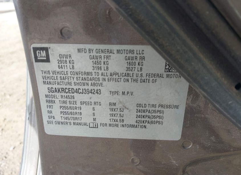 Photo 9 of 2012 Buick Enclave LEATHER (VIN 5GAKRCED4CJ394243)