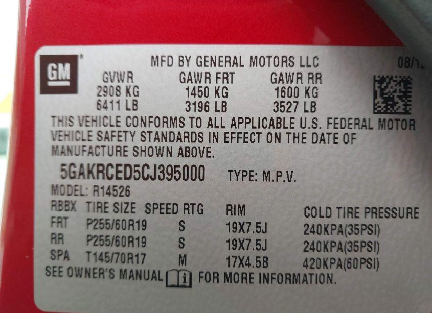 Photo 9 of 2012 Buick Enclave LEATHER (VIN 5GAKRCED5CJ395000)