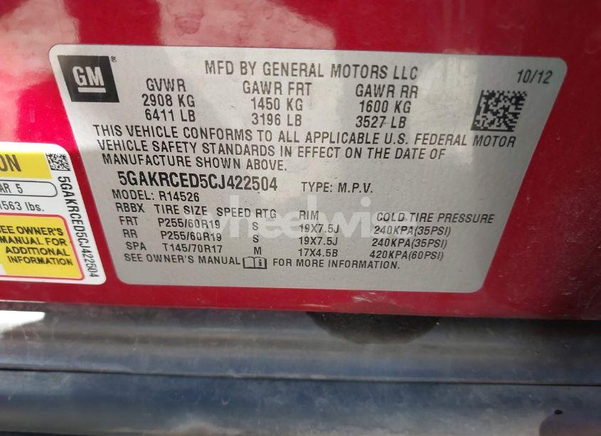 Photo 9 of 2012 Buick Enclave LEATHER (VIN 5GAKRCED5CJ422504)