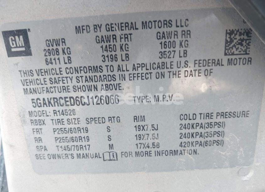 Photo 9 of 2012 Buick Enclave LEATHER (VIN 5GAKRCED6CJ126066)