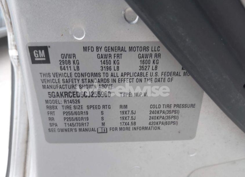 Photo 14 of 2012 Buick Enclave LEATHER (VIN 5GAKRCED6CJ255960)