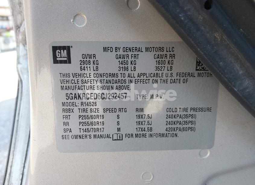 Photo 9 of 2012 Buick Enclave LEATHER (VIN 5GAKRCED6CJ292457)