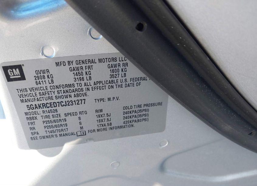 Photo 9 of 2012 Buick Enclave LEATHER (VIN 5GAKRCED7CJ231277)