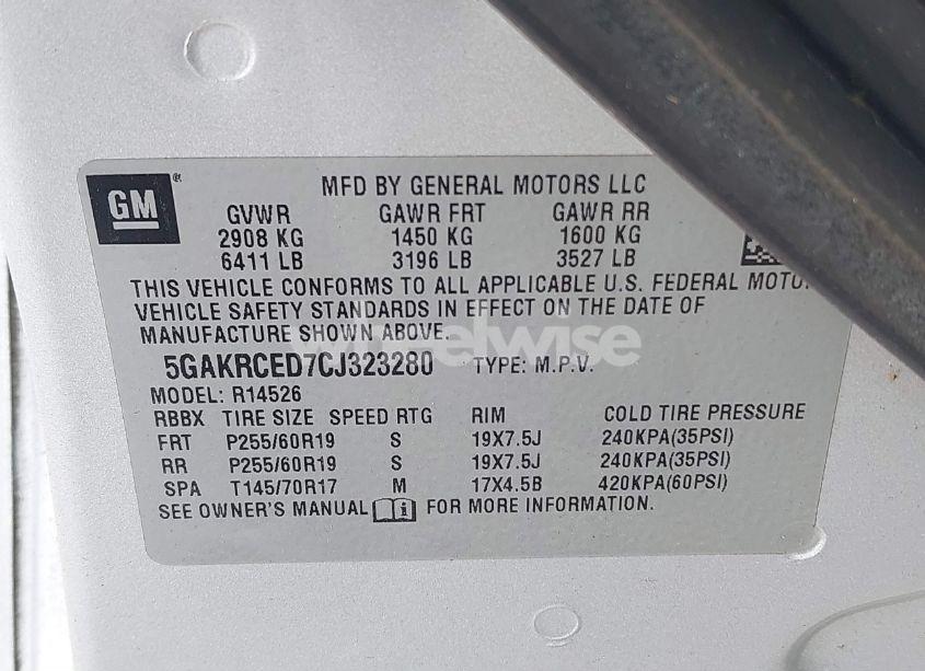 Photo 9 of 2012 Buick Enclave LEATHER (VIN 5GAKRCED7CJ323280)