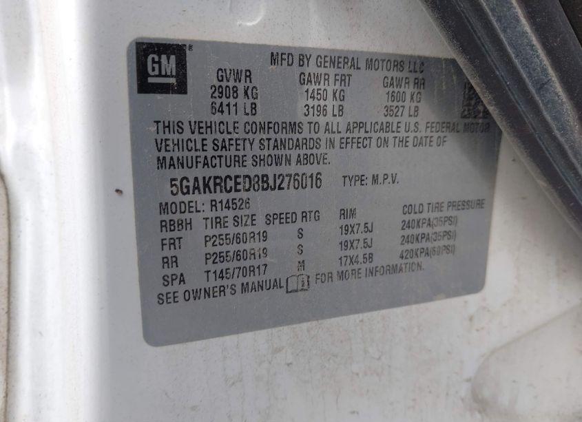 Photo 9 of 2011 Buick Enclave 2XL (VIN 5GAKRCED8BJ276016)