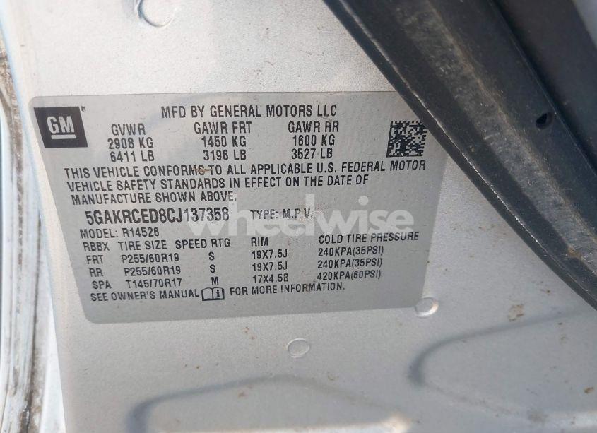 Photo 9 of 2012 Buick Enclave LEATHER (VIN 5GAKRCED8CJ137358)