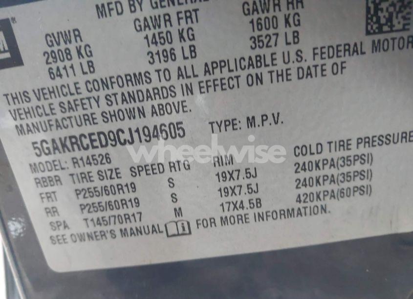 Photo 9 of 2012 Buick Enclave LEATHER (VIN 5GAKRCED9CJ194605)