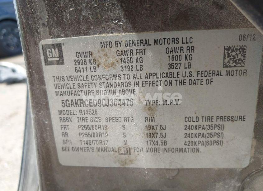 Photo 9 of 2012 Buick Enclave LEATHER (VIN 5GAKRCED9CJ364476)