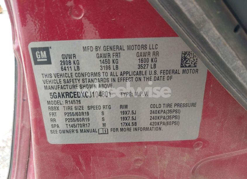 Photo 9 of 2012 Buick Enclave LEATHER (VIN 5GAKRCEDXCJ104801)