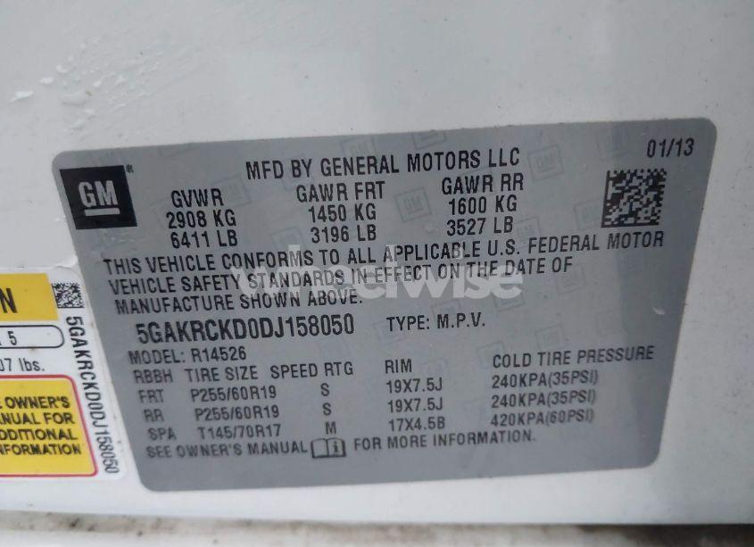 Photo 9 of 2013 Buick Enclave LEATHER (VIN 5GAKRCKD0DJ158050)