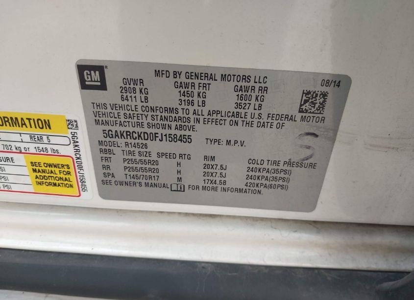 Photo 9 of 2015 Buick Enclave PREMIUM (VIN 5GAKRCKD0FJ158455)