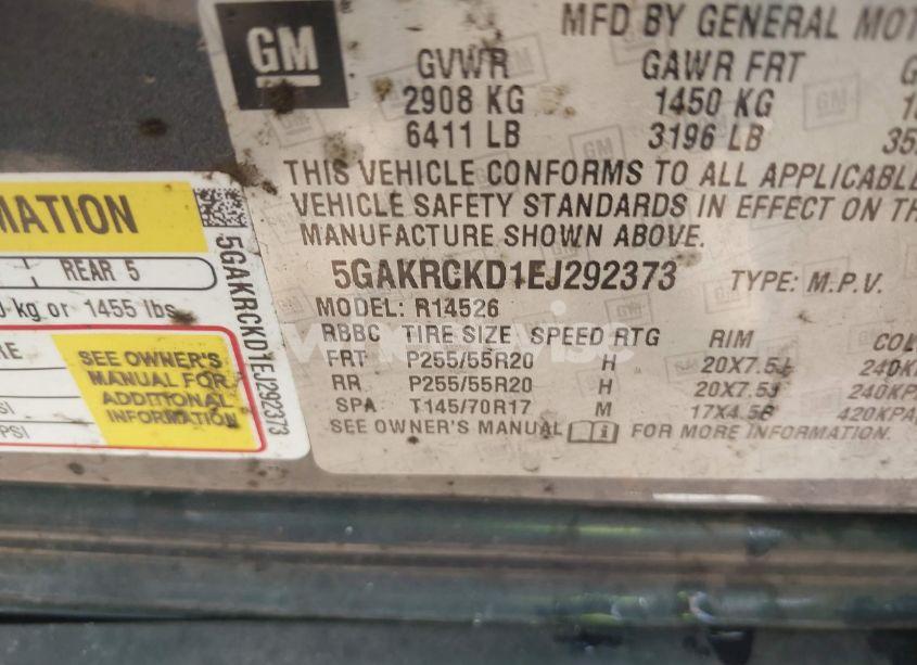 Photo 9 of 2014 Buick Enclave PREMIUM (VIN 5GAKRCKD1EJ292373)