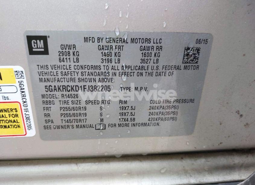 Photo 9 of 2015 Buick Enclave PREMIUM (VIN 5GAKRCKD1FJ382205)