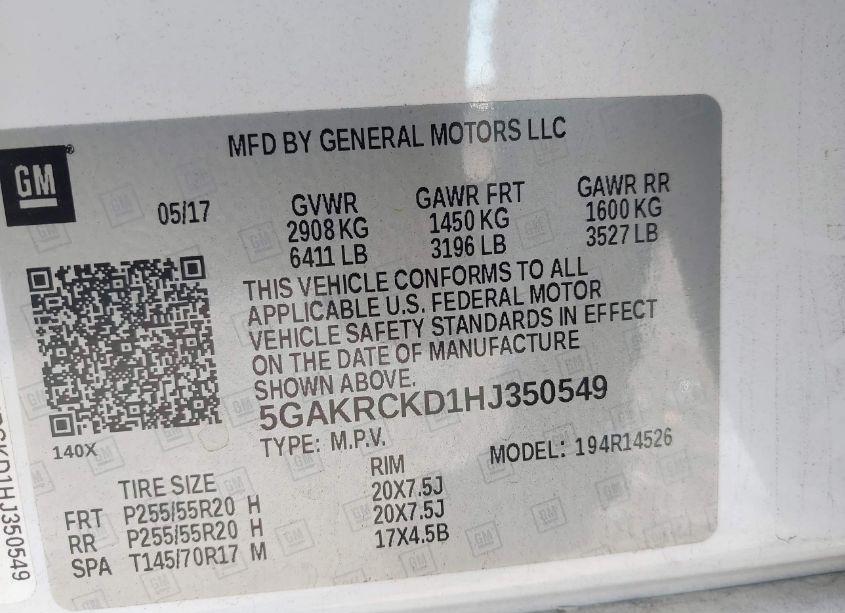 Photo 9 of 2017 Buick Enclave PREMIUM (VIN 5GAKRCKD1HJ350549)