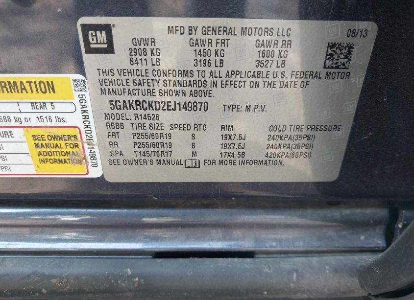 Photo 9 of 2014 Buick Enclave PREMIUM (VIN 5GAKRCKD2EJ149870)