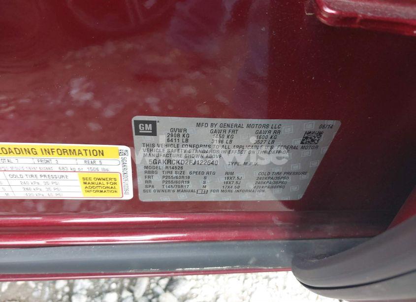 Photo 9 of 2015 Buick Enclave PREMIUM (VIN 5GAKRCKD2FJ122640)