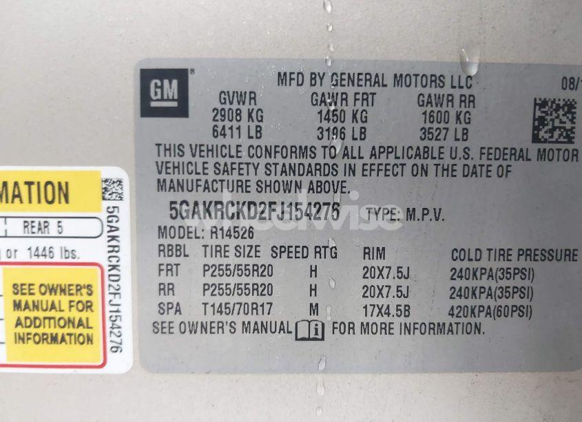 Photo 9 of 2015 Buick Enclave PREMIUM (VIN 5GAKRCKD2FJ154276)