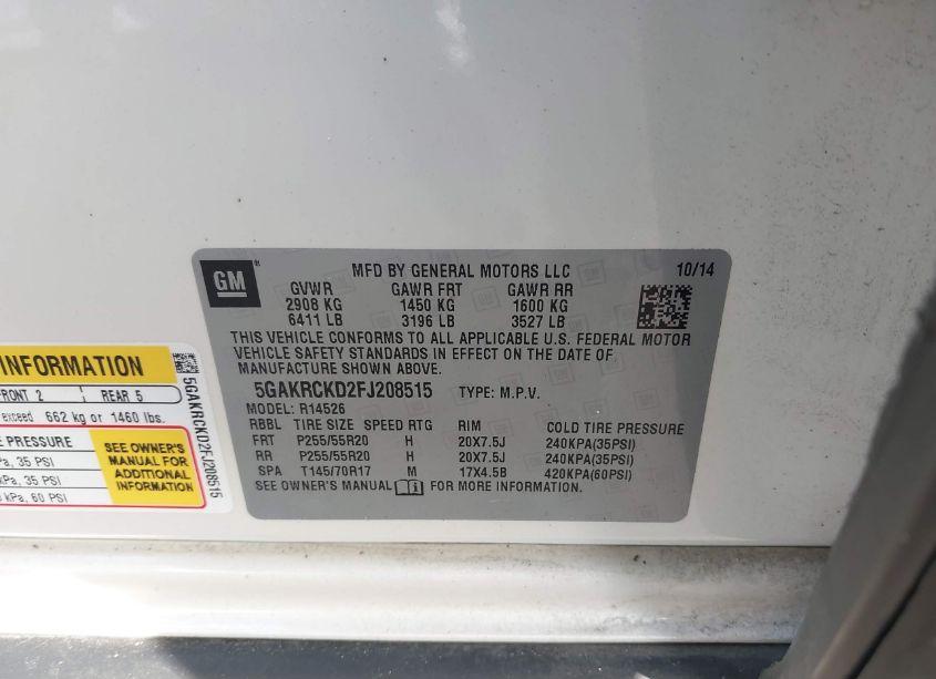 Photo 9 of 2015 Buick Enclave PREMIUM (VIN 5GAKRCKD2FJ208515)