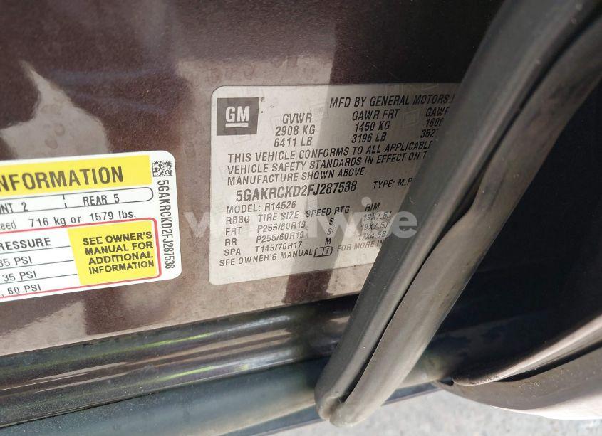 Photo 9 of 2015 Buick Enclave PREMIUM (VIN 5GAKRCKD2FJ287538)