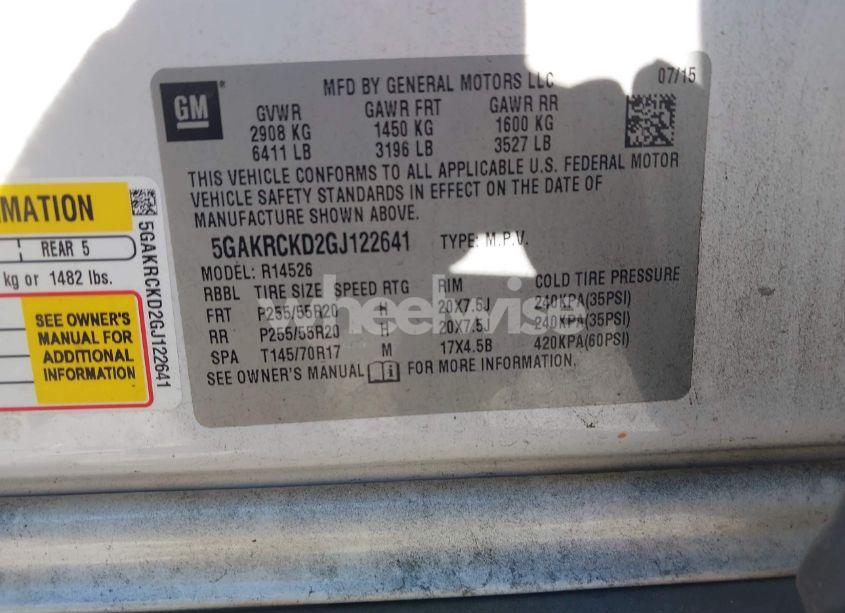 Photo 9 of 2016 Buick Enclave PREMIUM (VIN 5GAKRCKD2GJ122641)