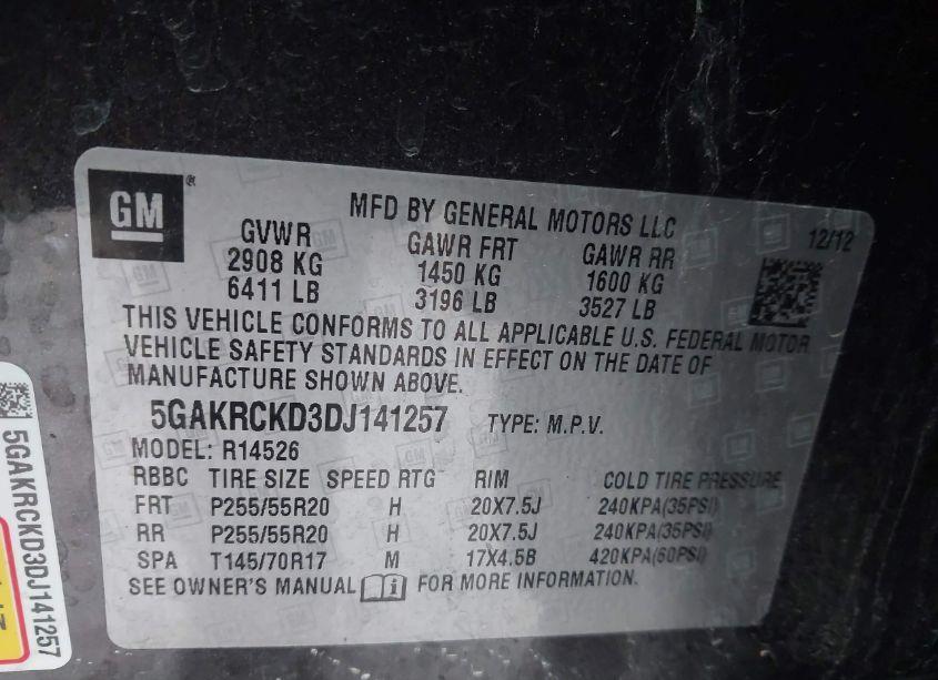 Photo 9 of 2013 Buick Enclave LEATHER (VIN 5GAKRCKD3DJ141257)