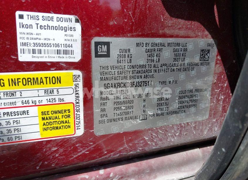 Photo 9 of 2015 Buick Enclave PREMIUM (VIN 5GAKRCKD3FJ327514)