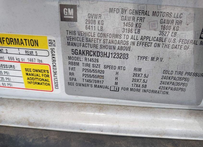 Photo 9 of 2017 Buick Enclave PREMIUM (VIN 5GAKRCKD3HJ123203)