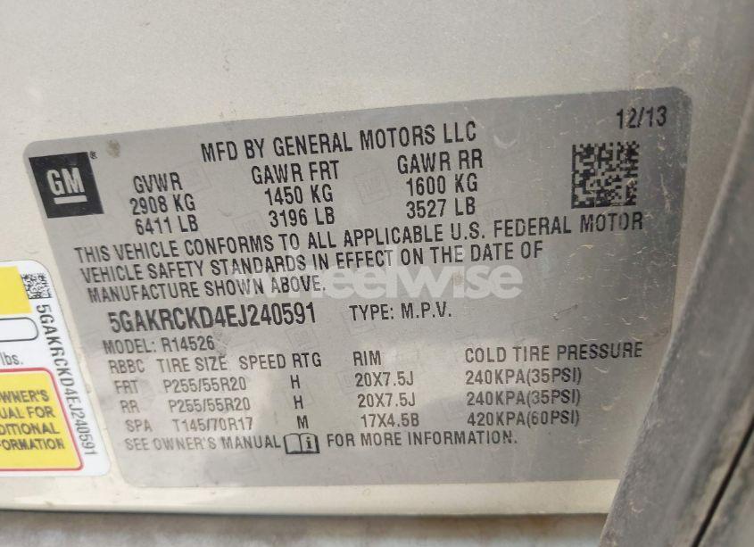 Photo 9 of 2014 Buick Enclave PREMIUM (VIN 5GAKRCKD4EJ240591)