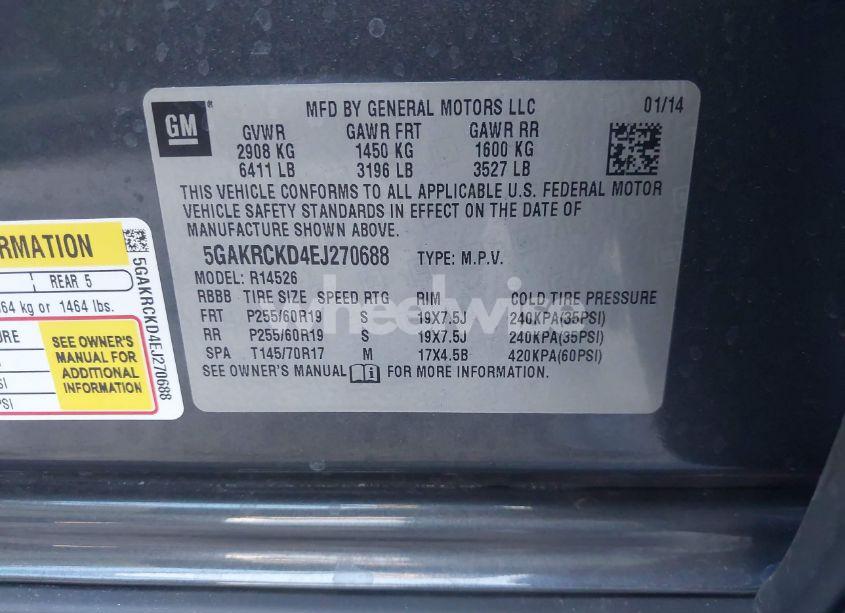 Photo 9 of 2014 Buick Enclave PREMIUM (VIN 5GAKRCKD4EJ270688)