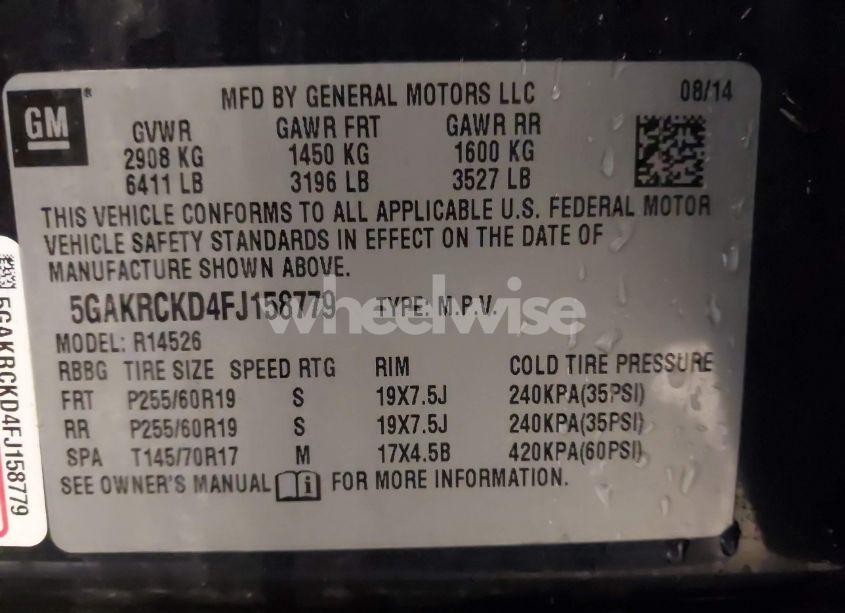 Photo 9 of 2015 Buick Enclave PREMIUM (VIN 5GAKRCKD4FJ158779)