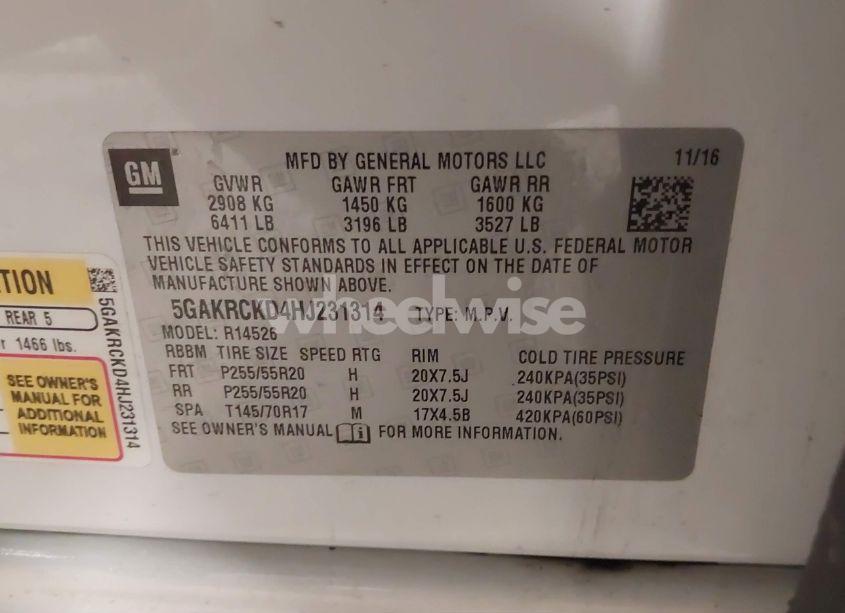 Photo 9 of 2017 Buick Enclave PREMIUM (VIN 5GAKRCKD4HJ231314)