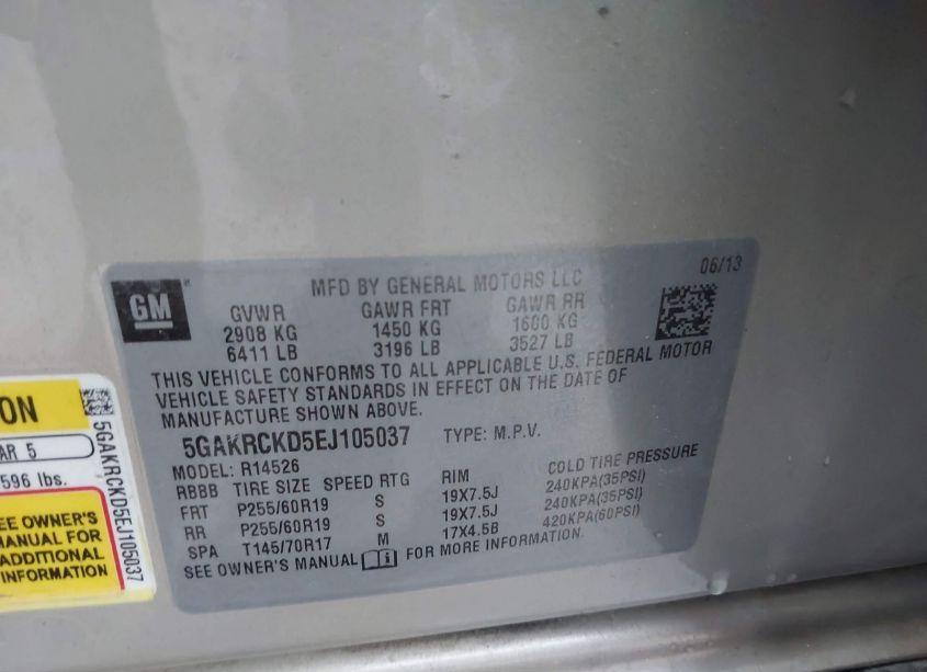 Photo 9 of 2014 Buick Enclave PREMIUM (VIN 5GAKRCKD5EJ105037)