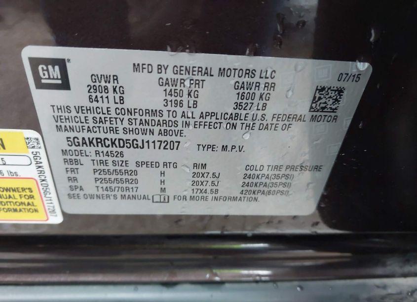 Photo 9 of 2016 Buick Enclave PREMIUM (VIN 5GAKRCKD5GJ117207)