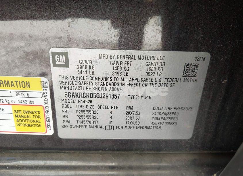 Photo 9 of 2016 Buick Enclave PREMIUM (VIN 5GAKRCKD5GJ291357)