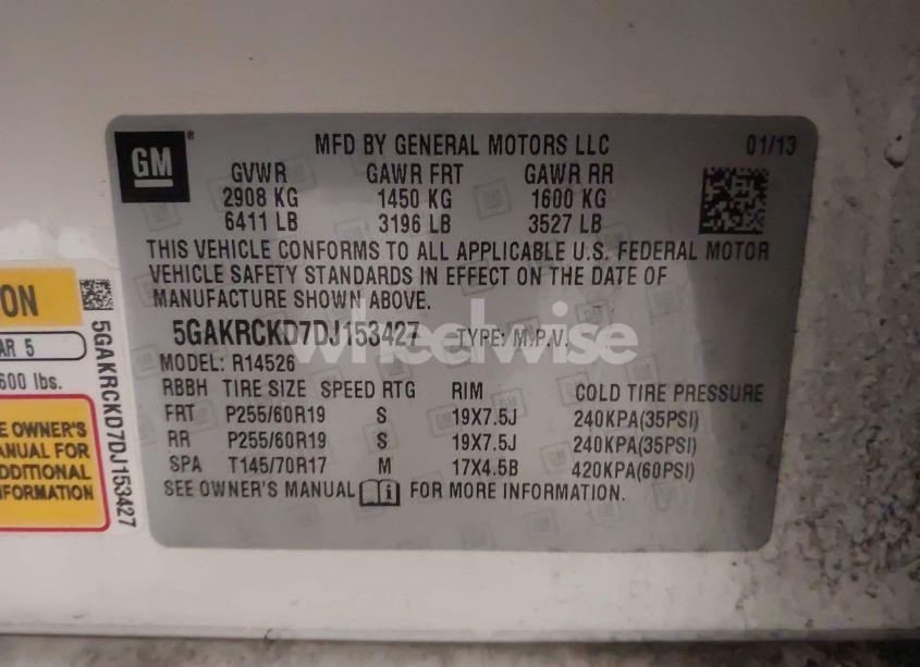 Photo 9 of 2013 Buick Enclave LEATHER (VIN 5GAKRCKD7DJ153427)