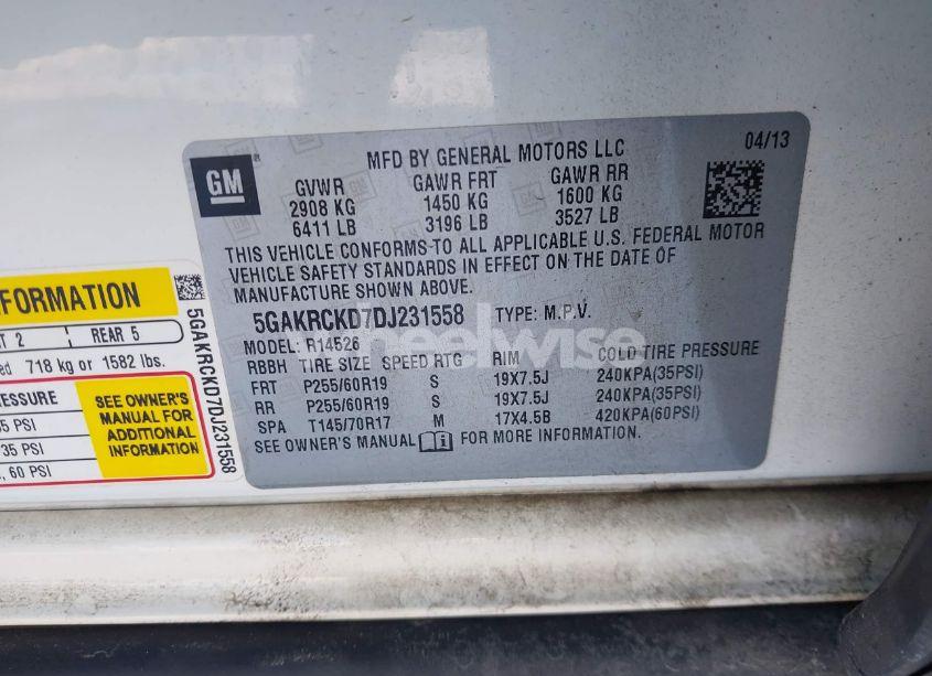 Photo 9 of 2013 Buick Enclave LEATHER (VIN 5GAKRCKD7DJ231558)