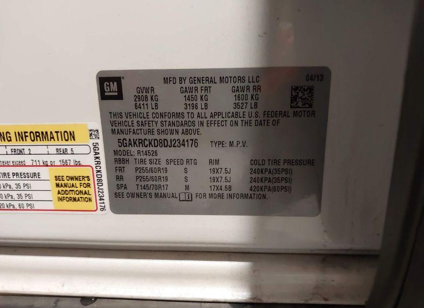 Photo 9 of 2013 Buick Enclave LEATHER (VIN 5GAKRCKD8DJ234176)