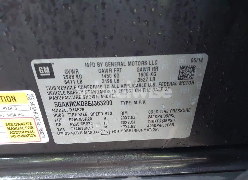 Photo 9 of 2014 Buick Enclave PREMIUM (VIN 5GAKRCKD8EJ363200)