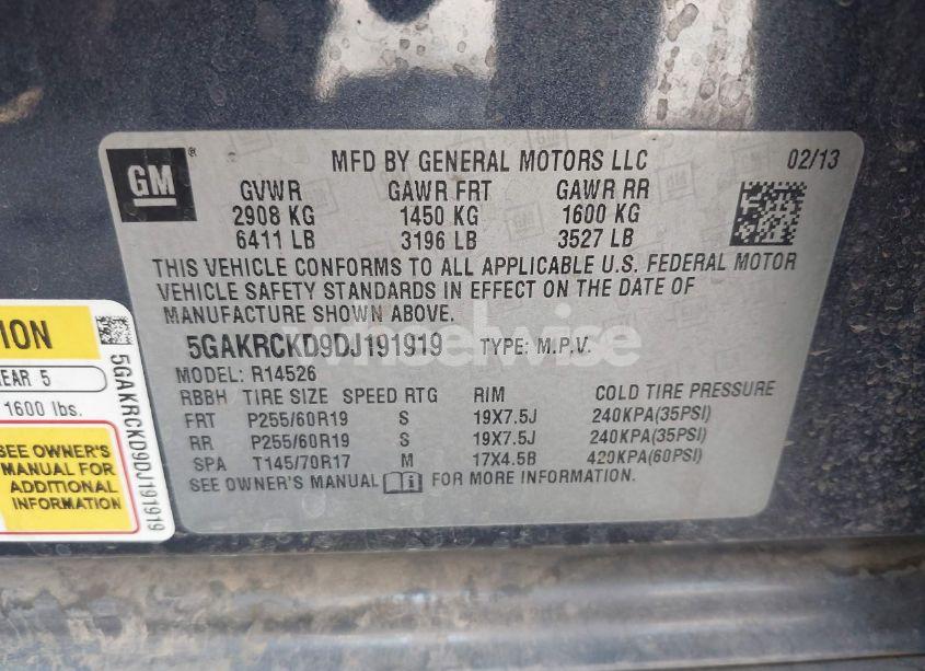 Photo 9 of 2013 Buick Enclave LEATHER (VIN 5GAKRCKD9DJ191919)